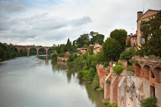View of the Tarn river in Albi, France. Horizontal shot