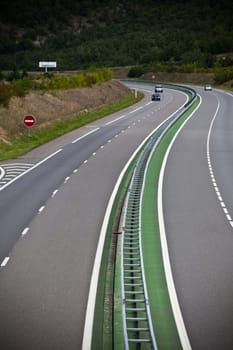 Highway through France at summer time. Top view