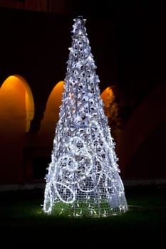 Outdoor Pine christmas tree figure with white lights