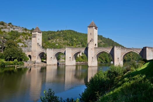 The Valentre bridge the symbol of Cahors town, France