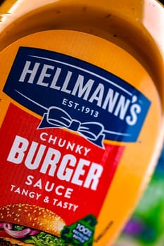 POZNAN, POL - AUG 7, 2024: Hellmann's products, American brand names owned by the British multinational company Unilever