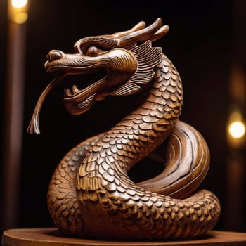 Wood carved dragon snake as Chinese new year 2025 symbol