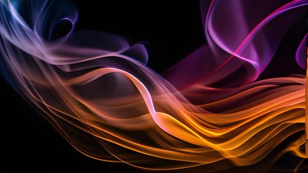 Fluid shapes of pink, purple, orange, and blue swirl together against a dark background, showcasing vibrant colors and smooth transitions that evoke a sense of movement and creativity.