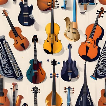 A vibrant collection of various musical instruments hangs on a wall, showcasing different shapes, sizes, and colors, inviting exploration and appreciation for music.