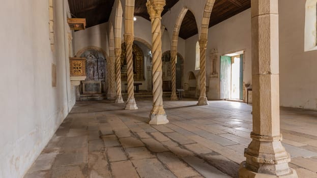 Montemor-o-Velho, Portugal, July 8, 2024: Church of Santa Maria da Alcacova at Montemor-o-Velho town in Portugal.