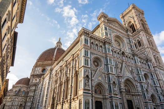 Florence, Italy. Cathedral of Santa Maria del Fiore, also named Duomo. Romantic and colorful architecture, Renaissance masterpiece. Sunrise light.