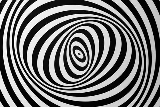 Optical illusion horizontal background. Abstract curves, geometric effect. Black and white.