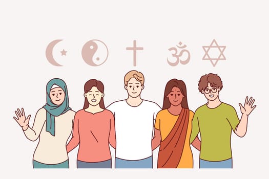 Interreligious understanding of people preaching islam and christianity or buddhism and judaism with hinduism. Interreligious friendship helps peace and prosperity of different nations