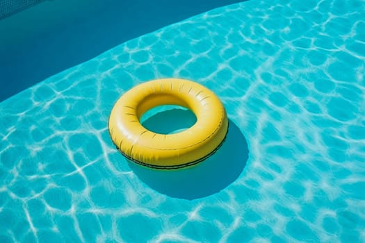 Yellow float/pool ring in a beautiful blue pool. Copy Space