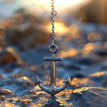 Sea anchor keychain, in warm sunset tones, adventure and travel concept