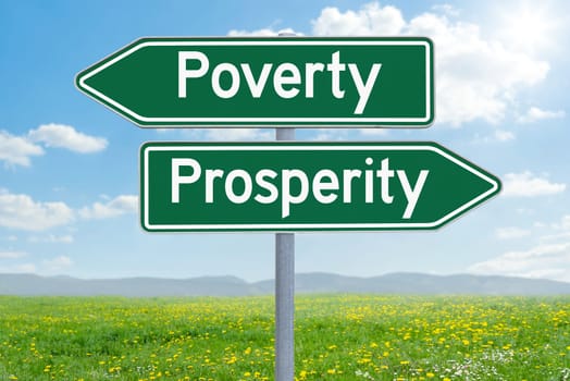 Two direction signs - Poverty or Prosperity