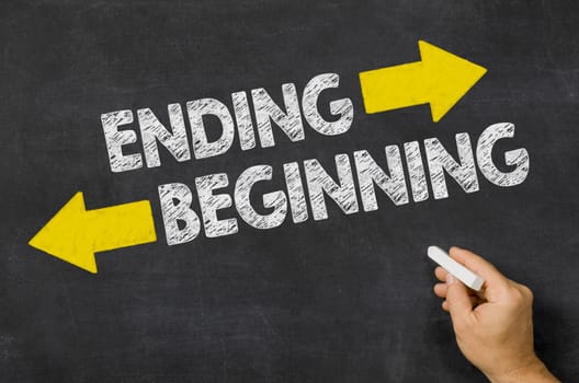 Ending or Beginning written on a blackboard