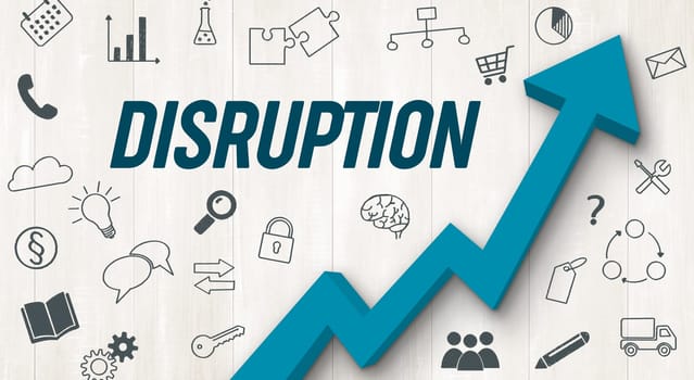 Ascending arrow with icons - Disruption