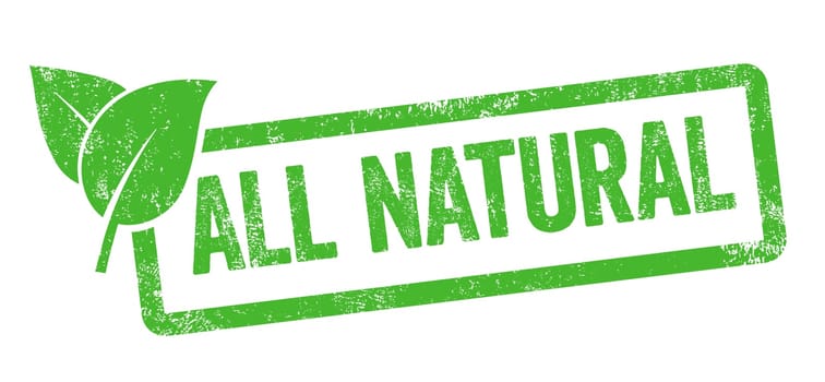 Green stamp isolated on a white background - All natural