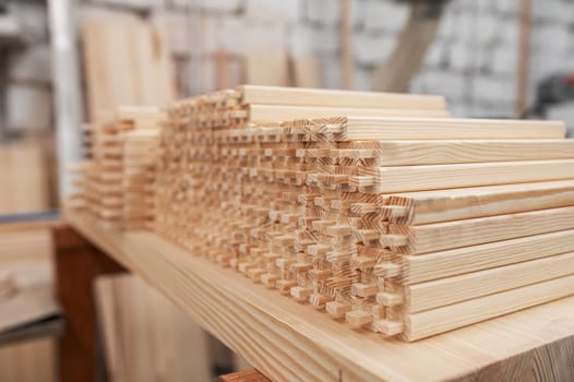 Furniture factory workshop with different wood items.