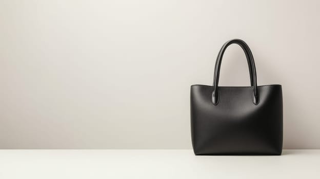 Sleek black leather tote bag on a plain white background, showcasing minimalist design and ample copy space for text or design elements.