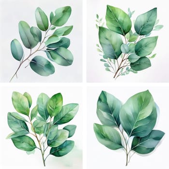 Generative watercolor illustration of eucalyptus on white background