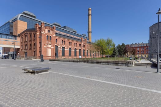 Lodz, Poland - May 4, 2023: EC1 Lodz, City of Culture, center of business, science, trade and culture located in old first power plant in city. New Center is next to Lodz Fabryczna Railway Station