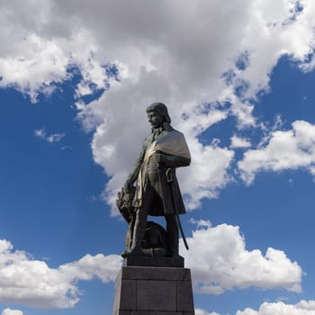Lodz, Poland - May 4, 2023: Monument to Polish general Tadeusz Kosciuszko, located at Freedom Square in the city center