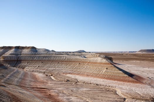 Mangystau desert landmark, Kyzylkup area, Kazakhstan. Rock strata formations