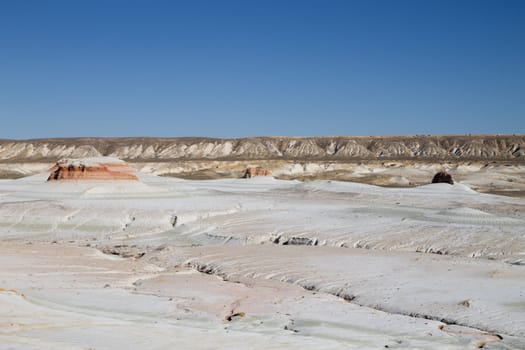 Mangystau desert landmark, Kyzylkup area, Kazakhstan. Rock strata formations