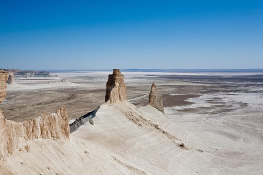 Stunning Mangystau landscape, Kazakhstan. Rock pinnacles view, Bozzhira valley. Central asia landmark