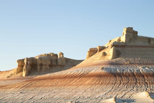 Mangystau desert landmark, Kyzylkup area, Kazakhstan. Rock strata formations