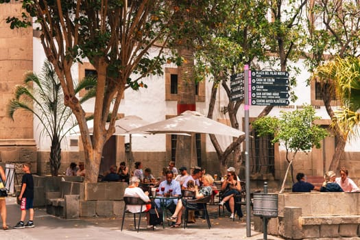 Gran Canaria, Spain, Canary Islands, Las Palmas - Jul 22, 2024. A street cafe in La Vegueta, as the historic old town of Las Palmas de Gran Canaria is called.