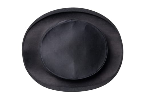 Chapeau claque. Antique black top hat. Old top hat. Folding cylinder. Cylinder hat isolated on a white background. Vintage men fashion. Clipping path.