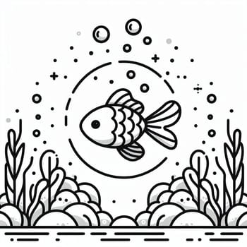 Black and white illustration of a goldfish suitable for a coloring book for children