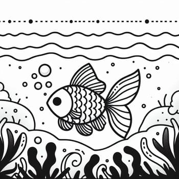 Black and white illustration of a goldfish suitable for a coloring book for children