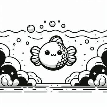 Black and white illustration of a goldfish suitable for a coloring book for children