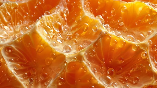 A close-up of an orange peel texture showing the pattern and rich amber tones with detailed surface reflections.