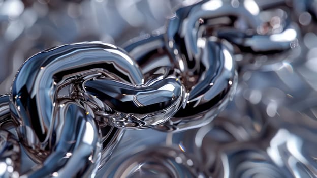 A close-up of shiny, interlocking metal chain links showing their strength and polished surface with detailed reflections