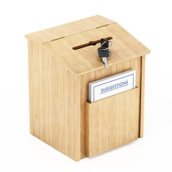 Suggestions box isolated on white background. 3D illustration.