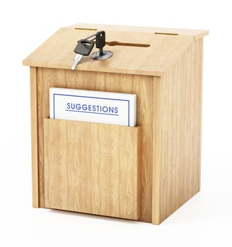 Suggestions box isolated on white background. 3D illustration.