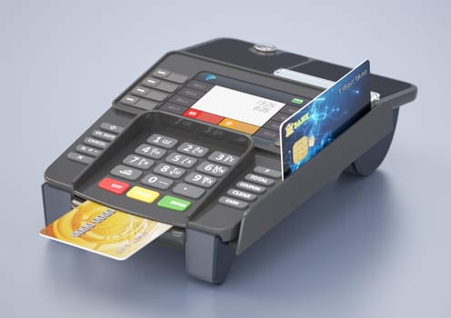POS Terminal isolated on gray background. 3D illustration.