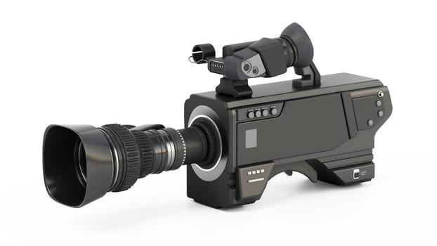 Professional video camera isolated on white background. 3D illustration.