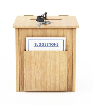 Suggestions box isolated on white background. 3D illustration.