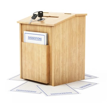 Suggestions box isolated on white background. 3D illustration.