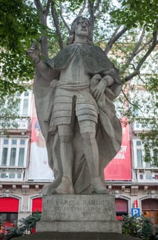 Pamplona, Spain - July 10th, 2024: Garcia Ramirez of Navarre sculpture, by Domenico Olivieri 1747, Pamplona, Spain