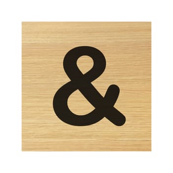 An ampersand sign wood block and on white with clipping path