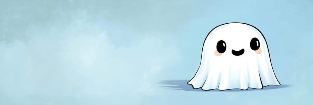 Ghost with black eyes and mouth, white bedsheet, evil scary face, halloween holiday