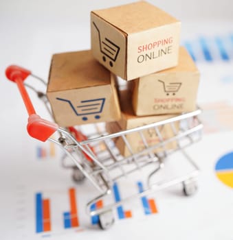 Online shopping, Shopping cart box on business graph, import export, finance commerce.