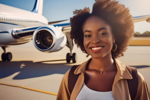 Young Smiling Black Woman Ready for Travel at Airport.