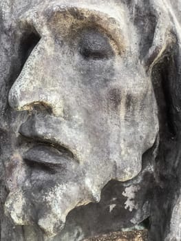 Closeup of the face of Jesus Christ carved in stone