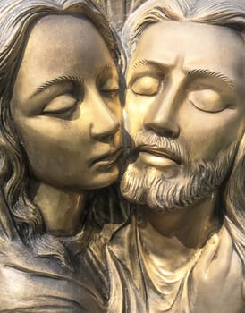 Mary and Jesus bronze statue. Death of Jesus. Resurrection. Easter.