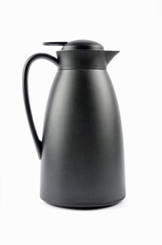 Black thermos jug on white background
