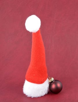 Decoration with Christmas symbols on a red background
