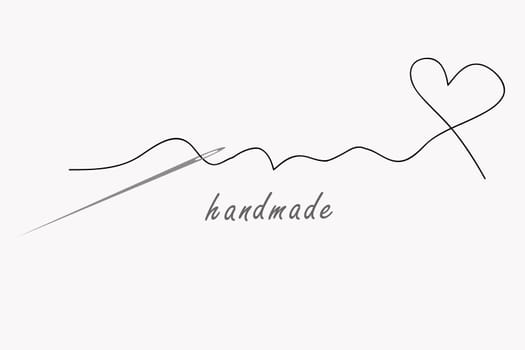 Handmade concept with needle and thread in shape of heart